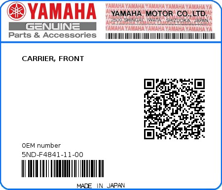 Product image: Yamaha - 5ND-F4841-11-00 - CARRIER, FRONT  0