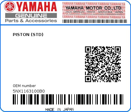 Product image: Yamaha - 5NX1163100B0 - PISTON (STD)  0