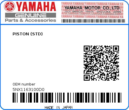 Product image: Yamaha - 5NX1163100D0 - PISTON (STD)  0