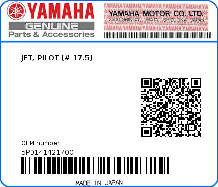 Product image: Yamaha - 5P0141421700 - JET, PILOT (# 17.5)  0