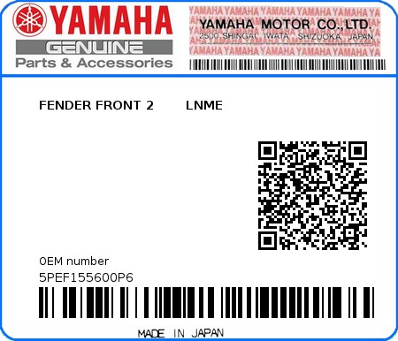 Product image: Yamaha - 5PEF155600P6 - FENDER FRONT 2       LNME  0