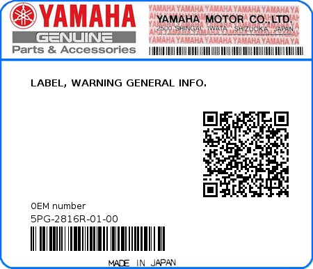 Product image: Yamaha - 5PG-2816R-01-00 - LABEL, WARNING GENERAL INFO.  0