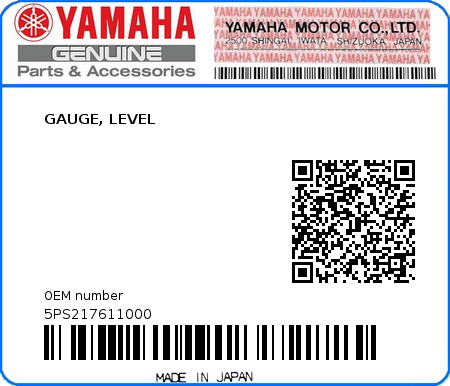 Product image: Yamaha - 5PS217611000 - GAUGE, LEVEL  0