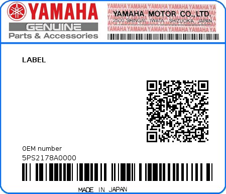 Product image: Yamaha - 5PS2178A0000 - LABEL  0