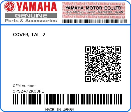Product image: Yamaha - 5PS2472K00P1 - COVER, TAIL 2  0