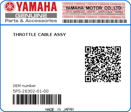 Product image: Yamaha - 5PS-26302-01-00 - THROTTLE CABLE ASSY  0