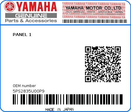 Product image: Yamaha - 5PS2835U00P9 - PANEL 1  0