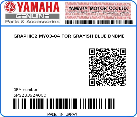 Product image: Yamaha - 5PS283924000 - GRAPHIC2 MY03-04 FOR GRAYISH BLUE DNBME  0