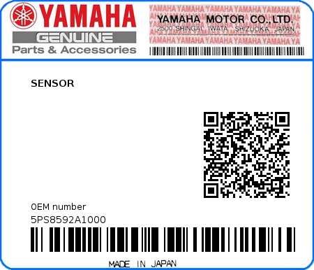 Product image: Yamaha - 5PS8592A1000 - SENSOR  0