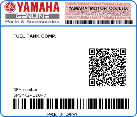 Product image: Yamaha - 5PSYK24110P7 - FUEL TANK COMP.  0