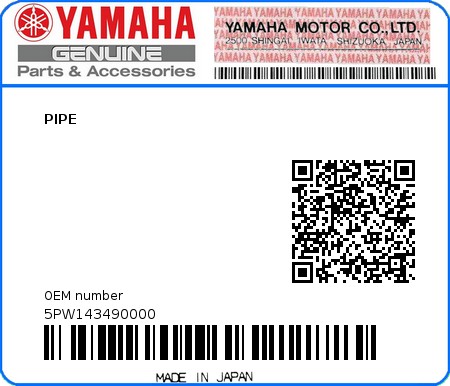 Product image: Yamaha - 5PW143490000 - PIPE  0