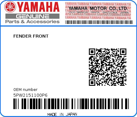 Product image: Yamaha - 5PW2151100P6 - FENDER FRONT  0
