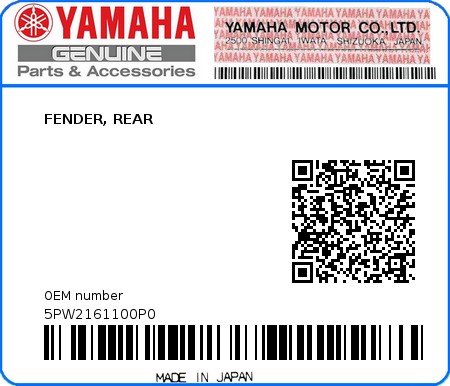 Product image: Yamaha - 5PW2161100P0 - FENDER, REAR  0