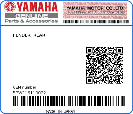 Product image: Yamaha - 5PW2161100P2 - FENDER, REAR  0