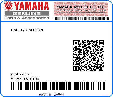 Product image: Yamaha - 5PW2415E0100 - LABEL, CAUTION  0