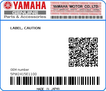 Product image: Yamaha - 5PW2415E1100 - LABEL, CAUTION  0