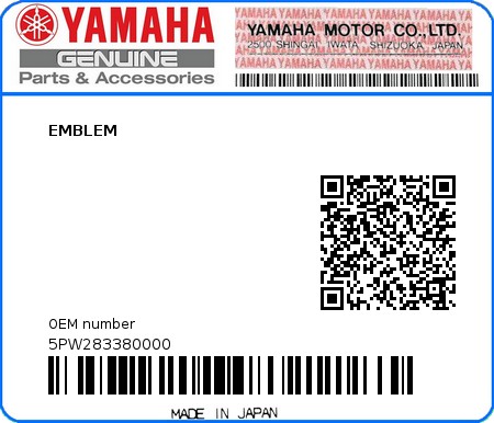 Product image: Yamaha - 5PW283380000 - EMBLEM  0