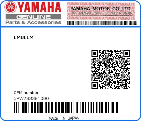 Product image: Yamaha - 5PW283381000 - EMBLEM  0