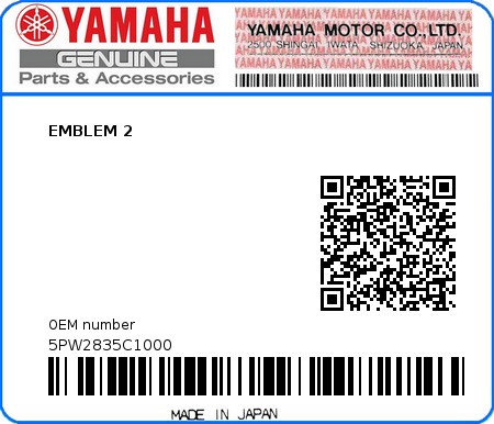 Product image: Yamaha - 5PW2835C1000 - EMBLEM 2  0