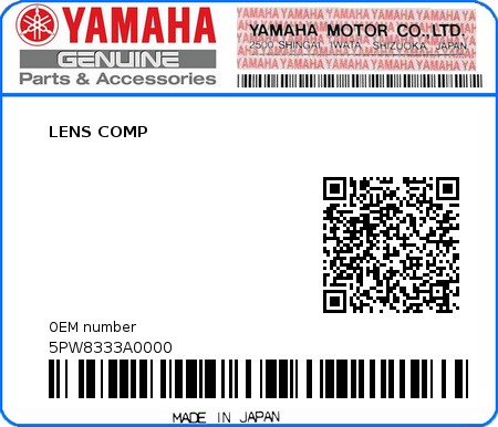 Product image: Yamaha - 5PW8333A0000 - LENS COMP  0
