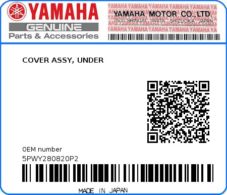 Product image: Yamaha - 5PWY280820P2 - COVER ASSY, UNDER  0