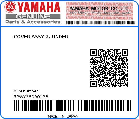 Product image: Yamaha - 5PWY280901P3 - COVER ASSY 2, UNDER  0