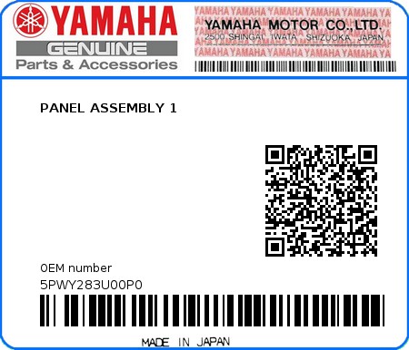 Product image: Yamaha - 5PWY283U00P0 - PANEL ASSEMBLY 1  0