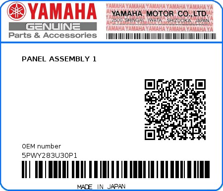 Product image: Yamaha - 5PWY283U30P1 - PANEL ASSEMBLY 1  0