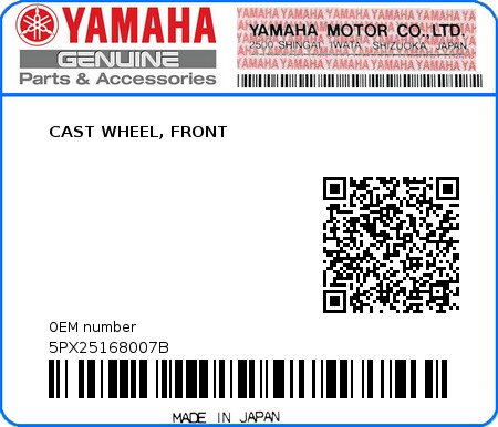 Product image: Yamaha - 5PX25168007B - CAST WHEEL, FRONT  0