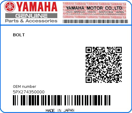 Product image: Yamaha - 5PX274350000 - BOLT  0