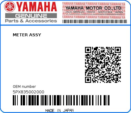 Product image: Yamaha - 5PX835002000 - METER ASSY  0