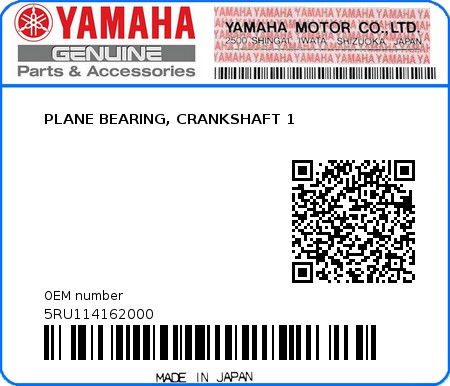 Product image: Yamaha - 5RU114162000 - PLANE BEARING, CRANKSHAFT 1  0