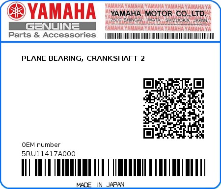 Product image: Yamaha - 5RU11417A000 - PLANE BEARING, CRANKSHAFT 2  0