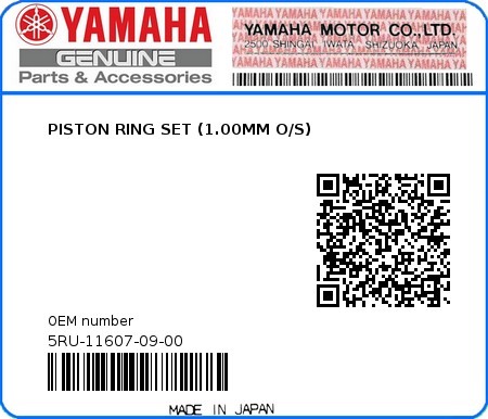 Product image: Yamaha - 5RU-11607-09-00 - PISTON RING SET (1.00MM O/S)  0