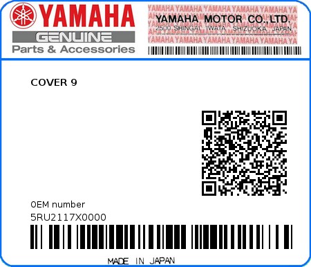Product image: Yamaha - 5RU2117X0000 - COVER 9  0