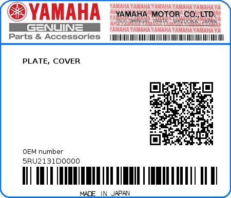 Product image: Yamaha - 5RU2131D0000 - PLATE, COVER  0