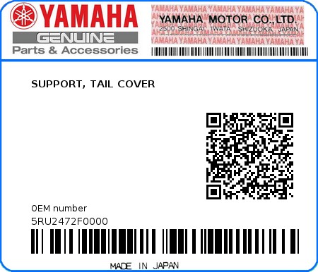 Product image: Yamaha - 5RU2472F0000 - SUPPORT, TAIL COVER  0