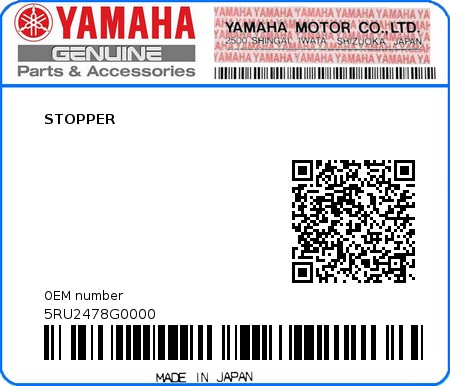 Product image: Yamaha - 5RU2478G0000 - STOPPER  0