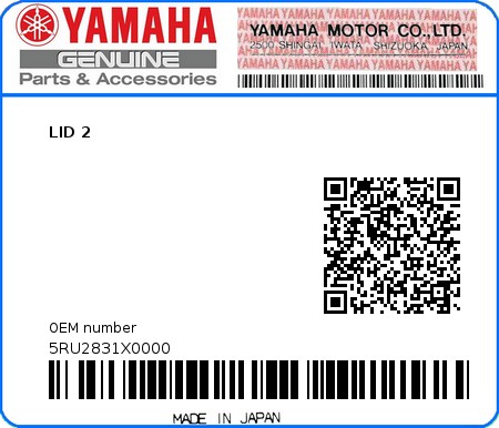 Product image: Yamaha - 5RU2831X0000 - LID 2  0