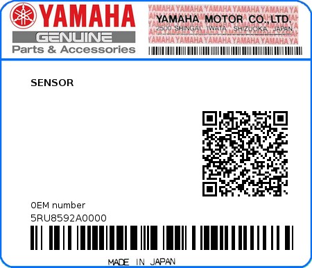 Product image: Yamaha - 5RU8592A0000 - SENSOR  0