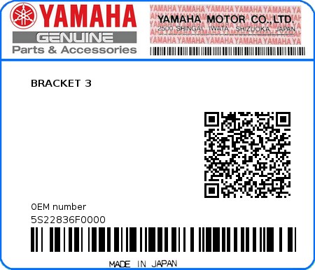 Product image: Yamaha - 5S22836F0000 - BRACKET 3  0