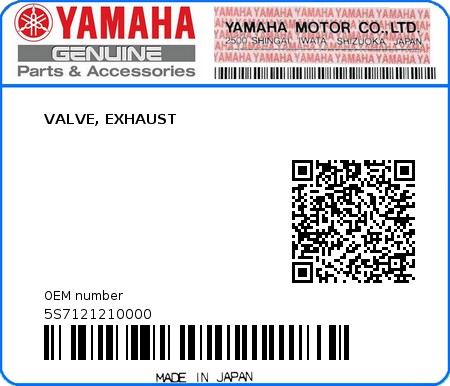 Product image: Yamaha - 5S7121210000 - VALVE, EXHAUST  0