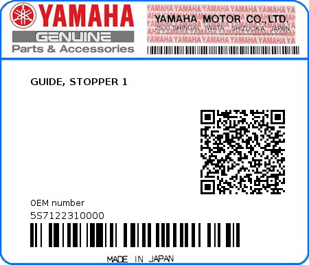 Product image: Yamaha - 5S7122310000 - GUIDE, STOPPER 1  0