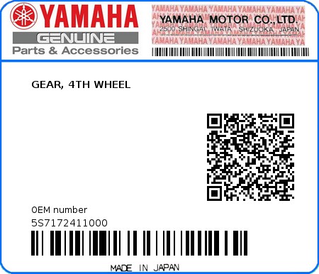Product image: Yamaha - 5S7172411000 - GEAR, 4TH WHEEL  0