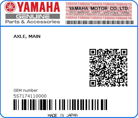Product image: Yamaha - 5S7174110000 - AXLE, MAIN  0