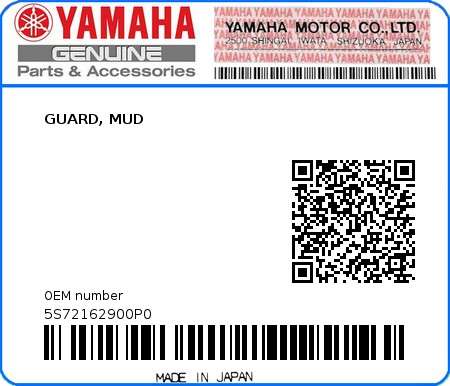 Product image: Yamaha - 5S72162900P0 - GUARD, MUD  0