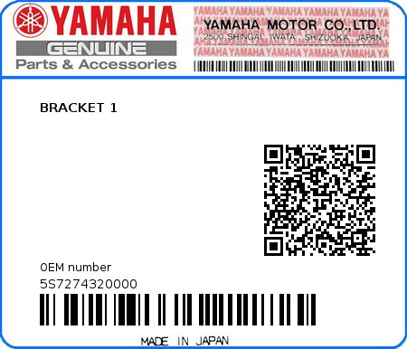 Product image: Yamaha - 5S7274320000 - BRACKET 1  0