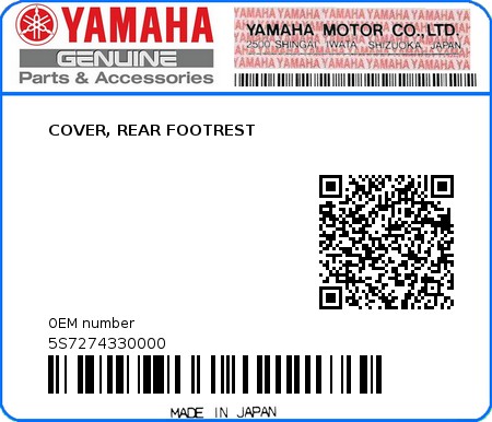 Product image: Yamaha - 5S7274330000 - COVER, REAR FOOTREST  0