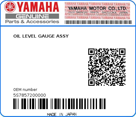 Product image: Yamaha - 5S7857200000 - OIL LEVEL GAUGE ASSY  0