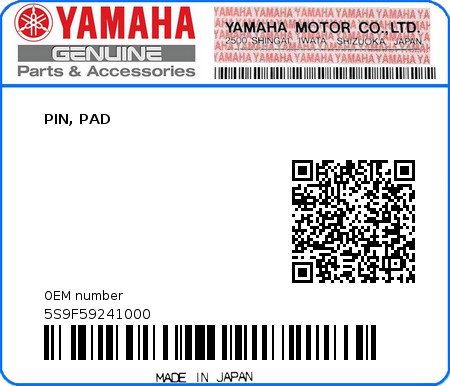 Product image: Yamaha - 5S9F59241000 - PIN, PAD  0
